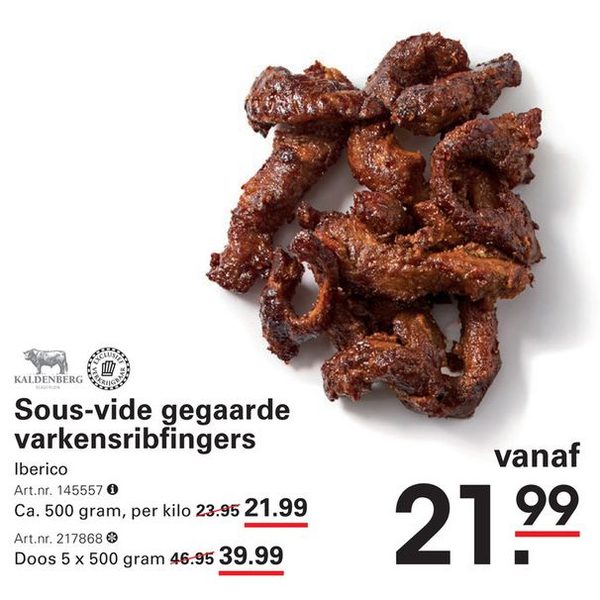 Sous-vide gegaarde varkensribfingers