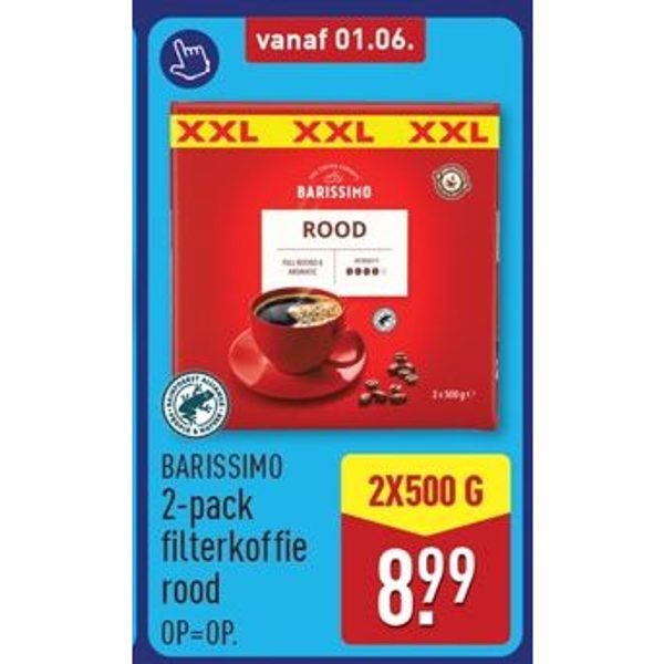 BARISSIMO 2-pack filterkoffie rood