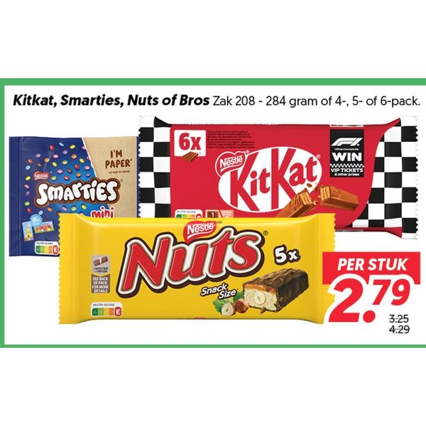 Kitkat, Smarties, Nuts of Bros