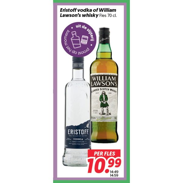 Eristoff vodka of William Lawson's whisky Fles 70 cl.