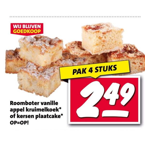 Roomboter vanille appel kruimelkoek of kersen plaatcake