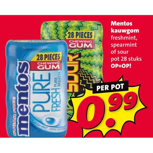 Mentos kauwgom freshmint, spearmint of sour