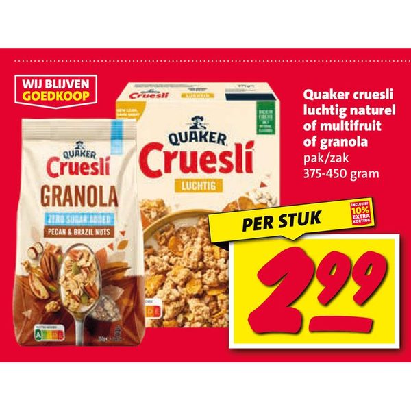 cruesli luchtig naturel of multifruit of granola