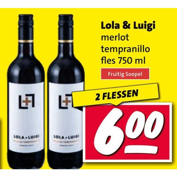 Lola & Luigi merlot tempranillo fles 750 ml