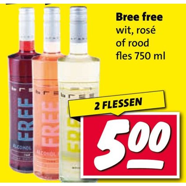 Bree free wit, rosé of rood fles 750 ml