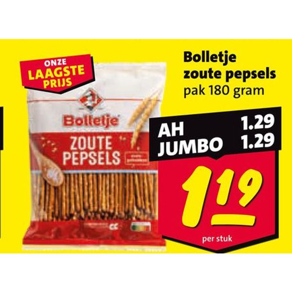 Bolletje zoute pepsels pak 180 gram