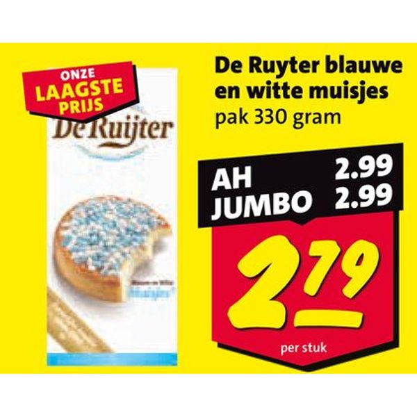De Ruyter blauwe en witte muisjes pak 330 gram
