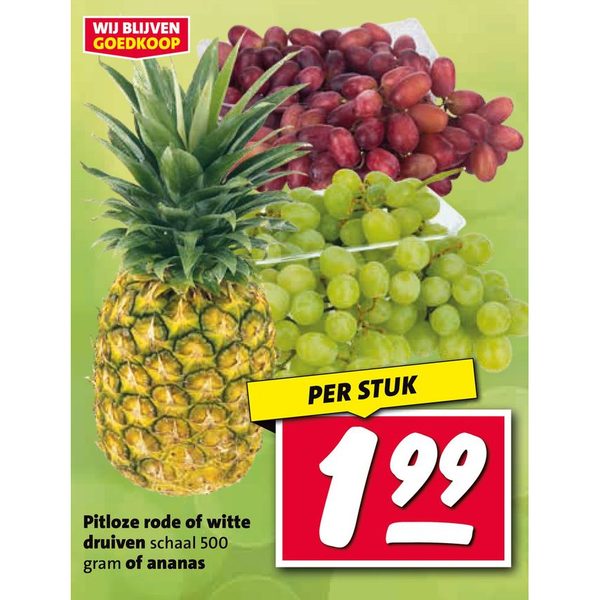 Pitloze rode of witte druiven of ananas