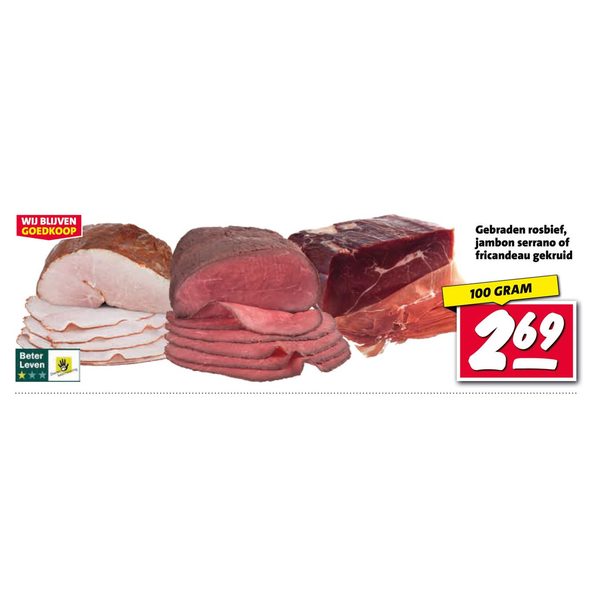 Gebraden rosbief, jambon serrano of fricandeau gekruid
