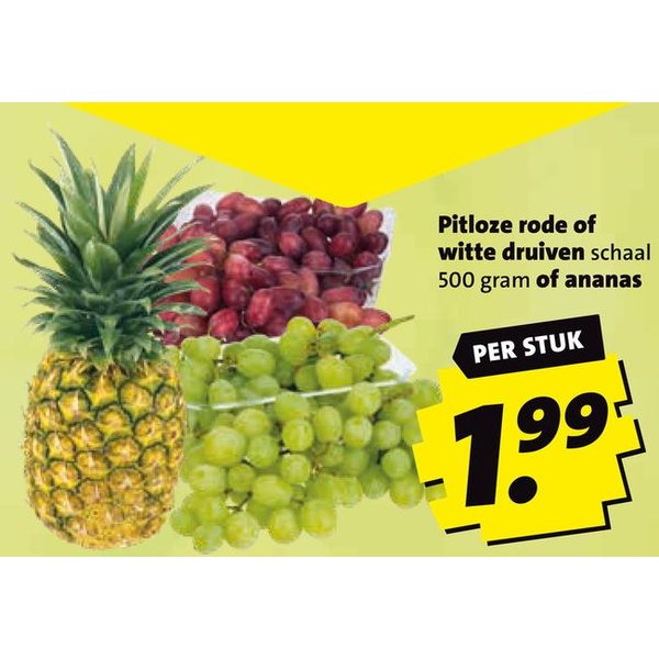 Pitloze rode of witte druiven of ananas