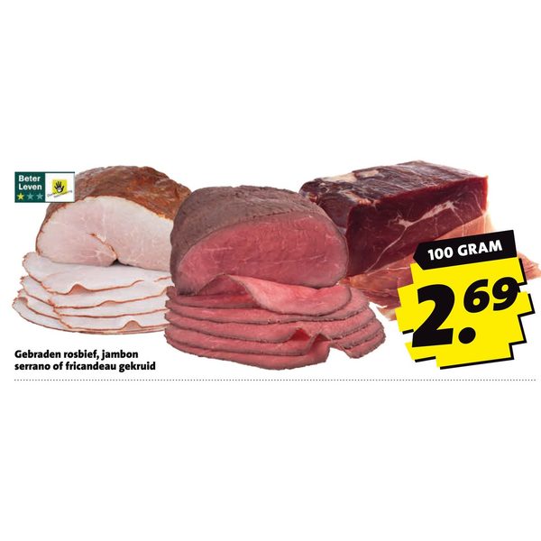 Gebraden rosbief, jambon serrano of fricandeau gekruid