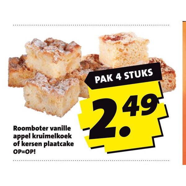 Roomboter vanille appel kruimelkoek of kersen plaatcake