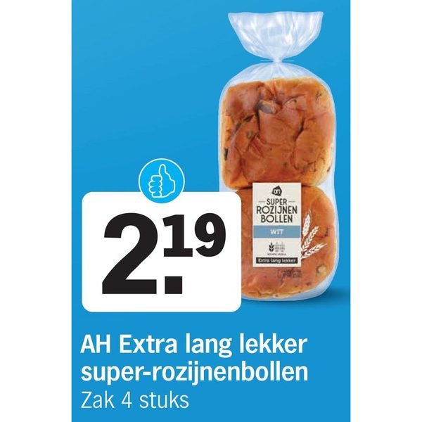 AH Extra lang lekker super-rozijnenbollen Zak 4 stuks