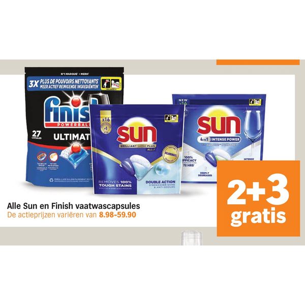 Alle Sun en Finish vaatwascapsules
