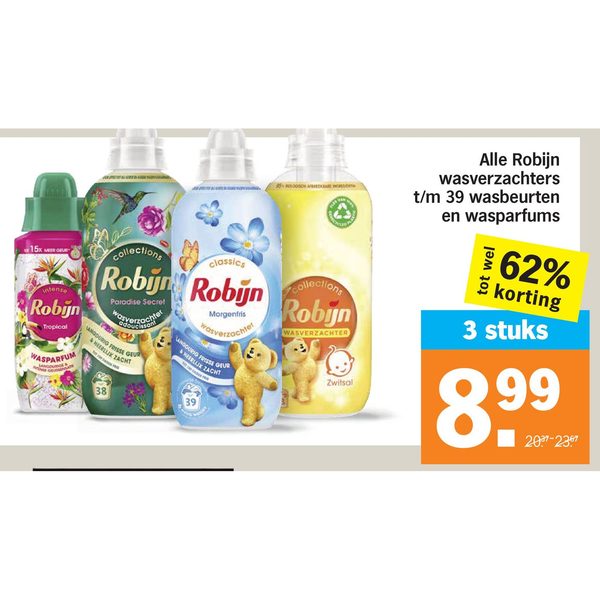 Alle Robijn wasverzachters t/m 39 wasbeurten en wasparfums