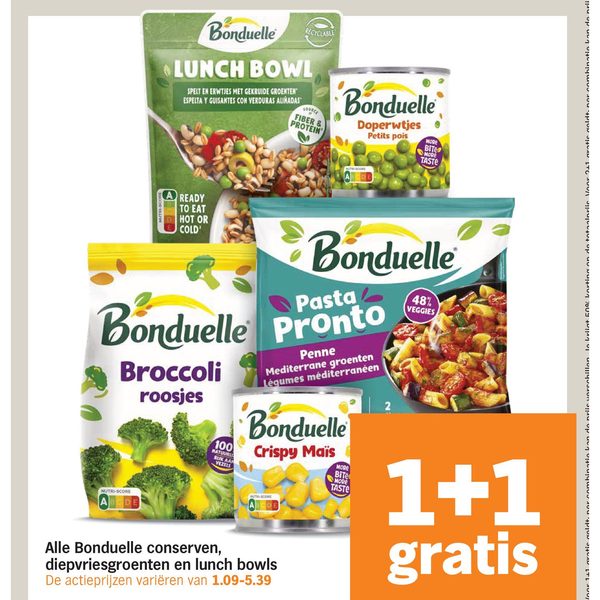 Alle Bonduelle conserven, diepvriesgroenten en lunch bowls