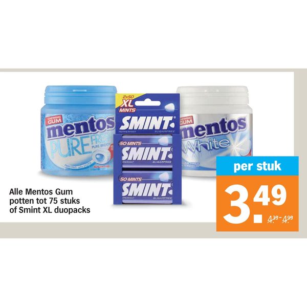 Mentos Gum potten tot 75 stuks of Smint XL duopacks