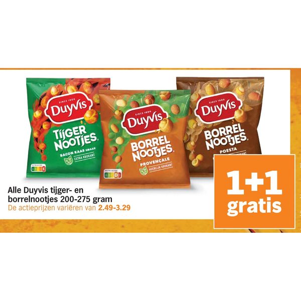 Alle Duyvis tijger- en borrelnootjes 200-275 gram