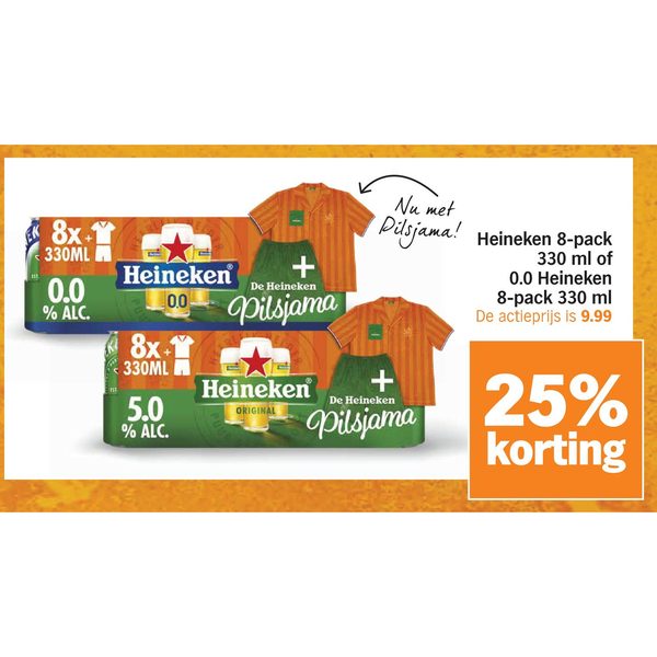 Heineken 8-pack 330ml (Original of 0.0) met Pilsjama