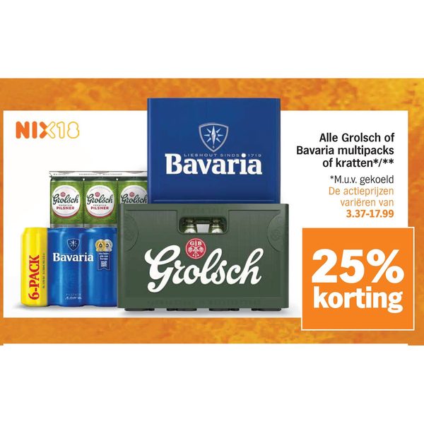 Alle Grolsch of Bavaria multipacks of kratten