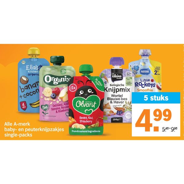 Alle A-merk baby- en peuterknijpzakjes single-packs