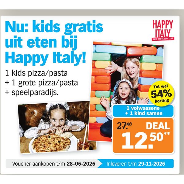 kids gratis uit eten bij Happy Italy!