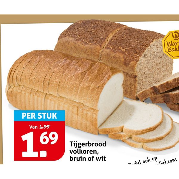 Tijgerbrood volkoren, bruin of wit