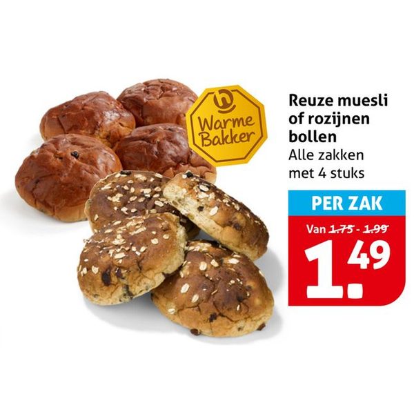 Reuze muesli of rozijnen bollen