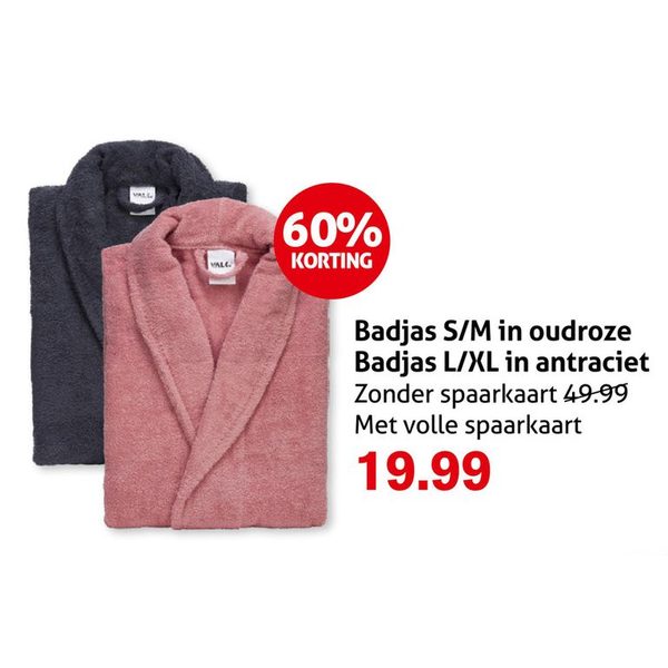 Badjas S/M in oudroze Badjas L/XL in antraciet