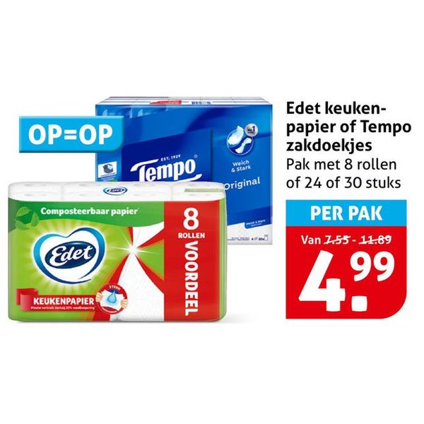 Edet keukenpapier of Tempo zakdoekjes