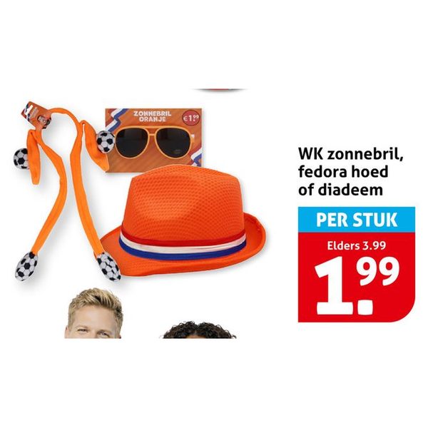 WK zonnebril, fedora hoed of diadeem