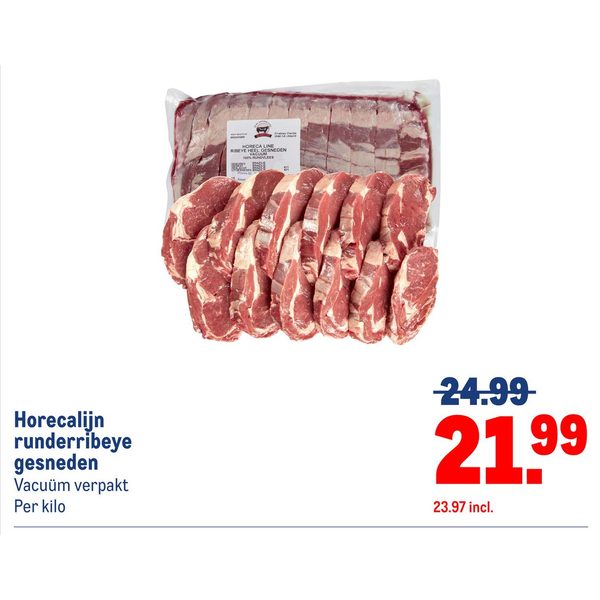 Horecalijn runderribeye gesneden