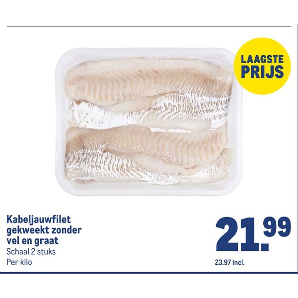 Kabeljauwfilet gekweekt zonder vel en graat