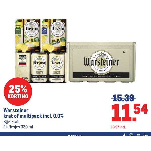 Warsteiner krat of multipack incl. 0.0%