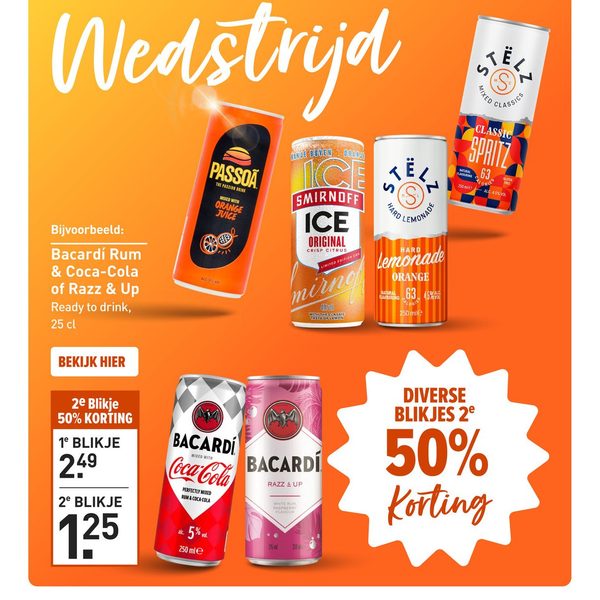 Diverse blikjes (Bacardí, Passoa, Smirnoff, Stelz)