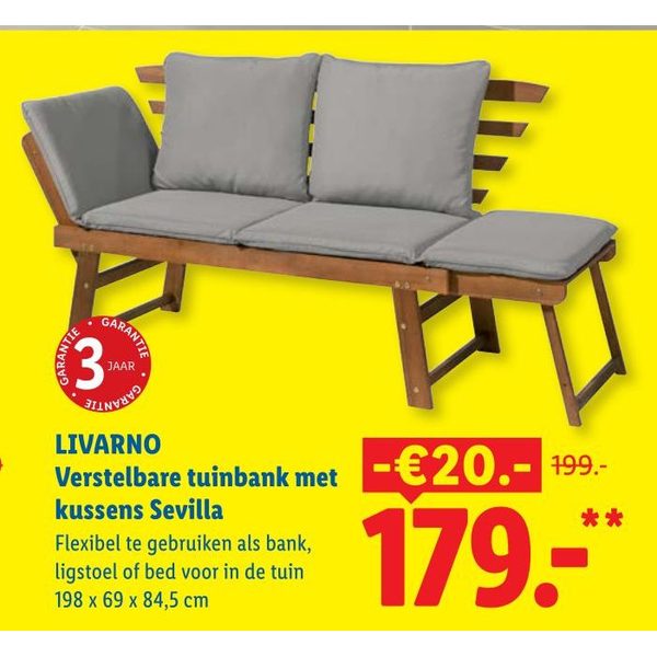 LIVARNO Verstelbare tuinbank met kussens Sevilla