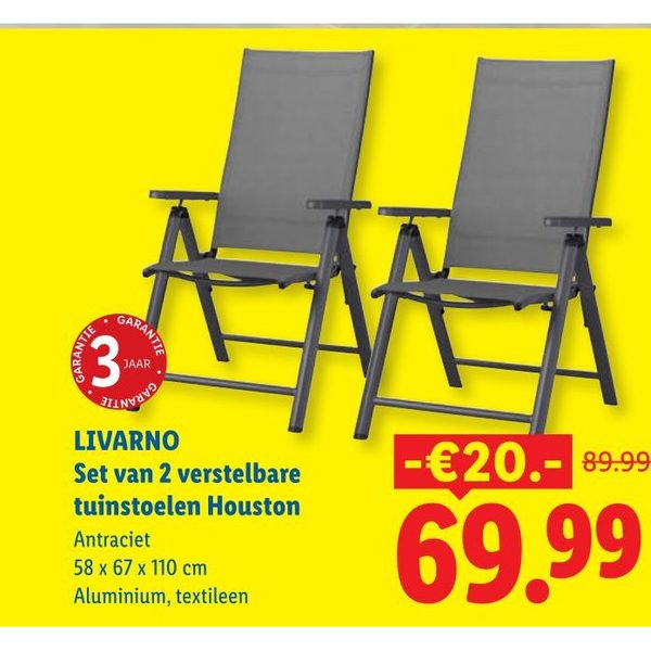LIVARNO Set van 2 verstelbare tuinstoelen Houston