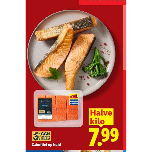 Zalmfilet op huid