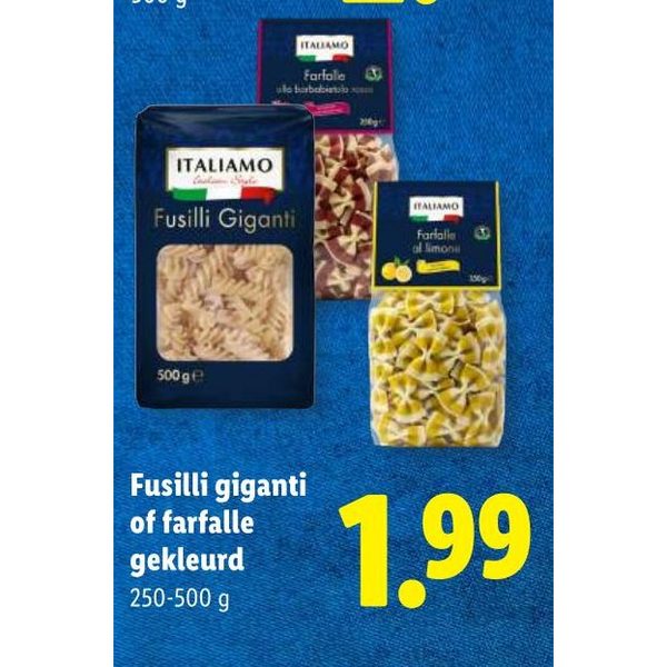 Fusilli giganti of farfalle gekleurd