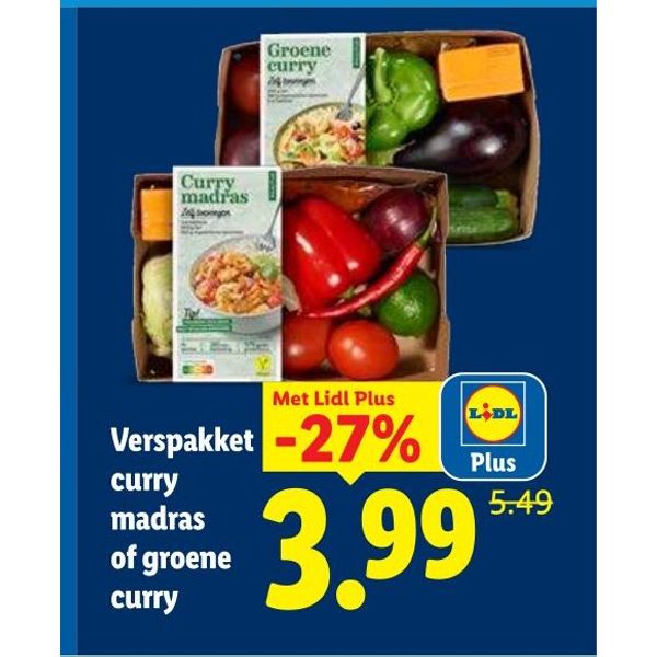 Verspakket curry madras of groene curry