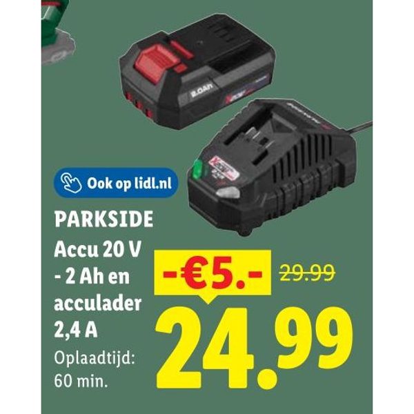 PARKSIDE Accu 20 V - 2 Ah en acculader 2,4 A