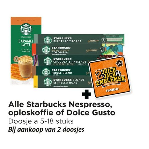 Alle Starbucks Nespresso, oploskoffie of Dolce Gusto