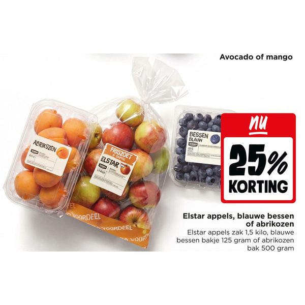 Elstar appels, blauwe bessen of abrikozen