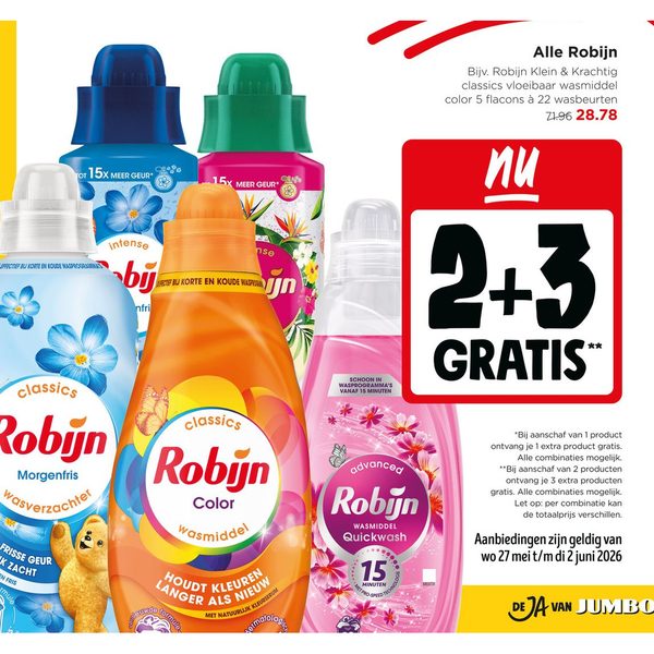 Alle Robijn wasmiddel en wasverzachter