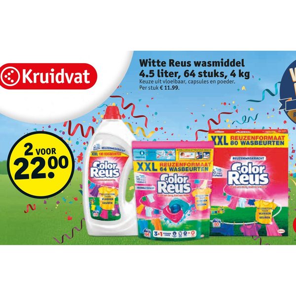 Witte Reus wasmiddel 4.5 liter, 64 stuks, 4 kg
