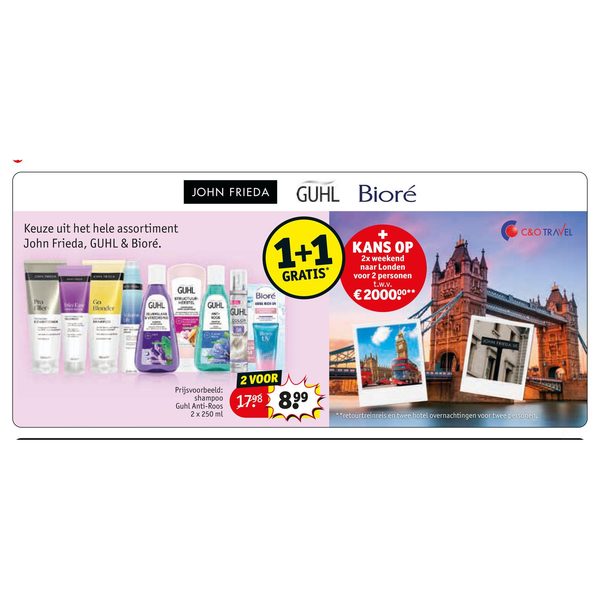 Keuze uit het hele assortiment John Frieda, GUHL & Bioré