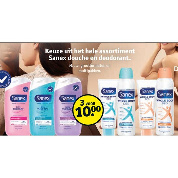 Keuze uit het hele assortiment Sanex douche en deodorant