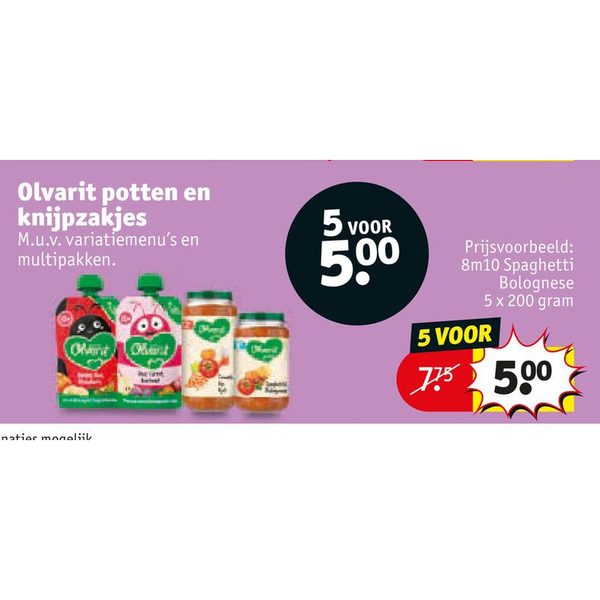 Olvarit potten en knijpzakjes