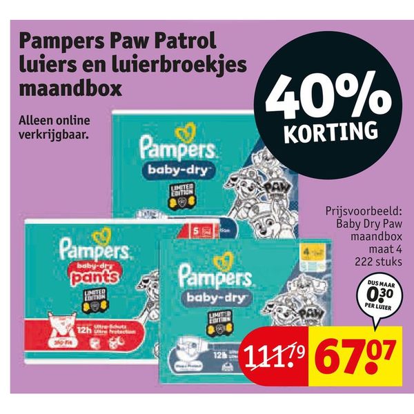 Pampers Paw Patrol luiers en luierbroekjes maandbox