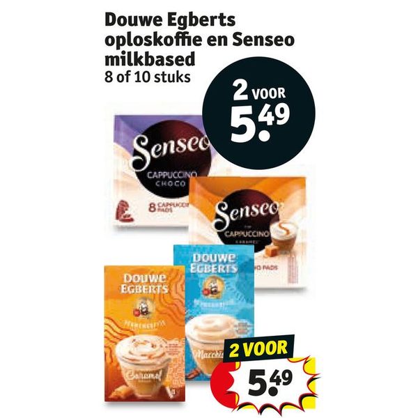 Douwe Egberts oploskoffie en Senseo milkbased